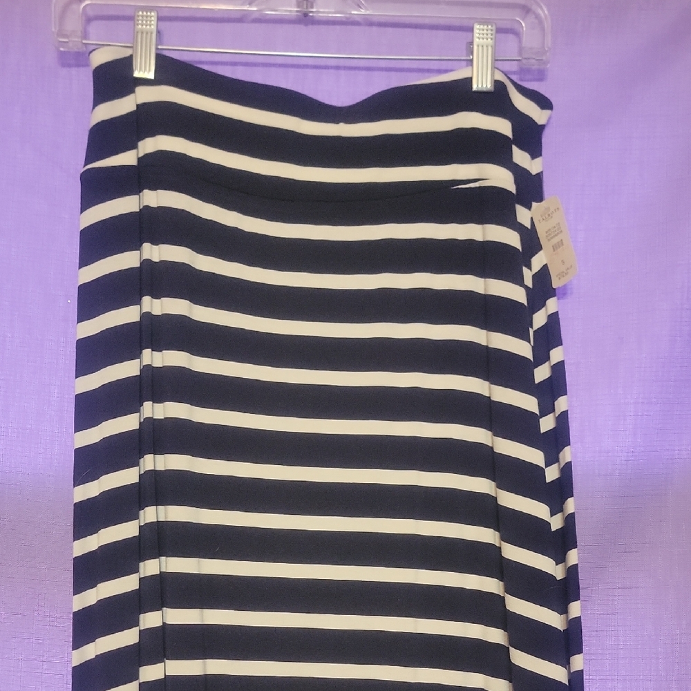 Talbots Navy and White Striped Midi Skirt